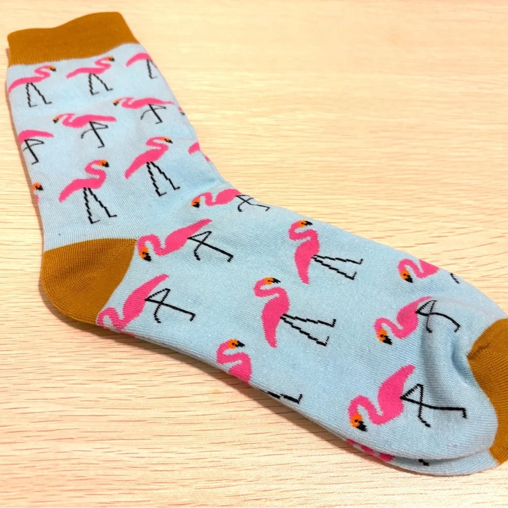Flamingo Cotton Socks Pink Light Blue Adults Teens Unisex One Pair